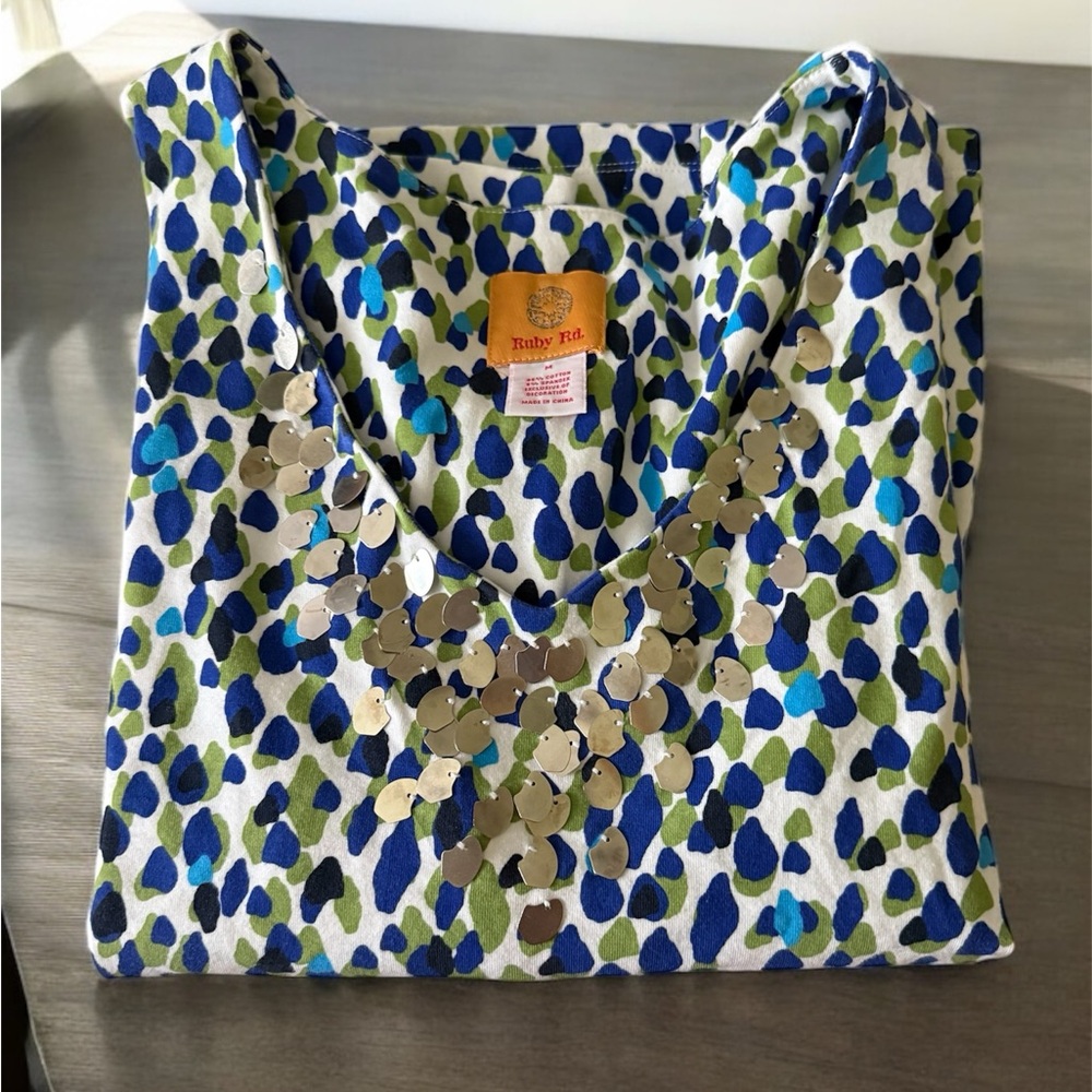 Ruby Red Blue and Green Sequin Blouse